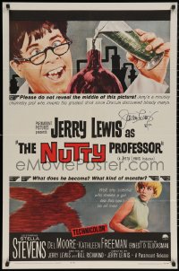 5y0054 NUTTY PROFESSOR signed 1sh 1963 by Jerry Lewis, wacky mad scientist with Stella Stevens!