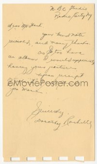 5y0314 DOROTHY ROCHELLE signed postcard 1939 the NBC Radio actress writing from Radio City!