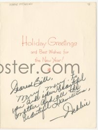 5y0260 DEBBIE REYNOLDS signed greeting card 1980s wishing holiday greetings a dear friend!
