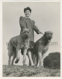 5z0207 MAUREEN O'SULLIVAN deluxe 10x13 still 1942 walking her two Irish wolfhounds, making Tarzan!