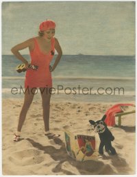 5z0270 RUTH ROLAND color deluxe 10.25x13.25 still 1920s at the beach with Felix the Cat doll!