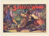 5z0405 BABES IN THE WOOD stage play English herald 1930s art of lost kids watching men fight!