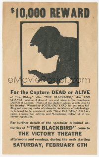 5z0459 BLACKBIRD local theater herald 1926 silhouette art of Lon Chaney, $10,000 reward poster, rare!