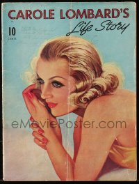 5z1345 CAROLE LOMBARD'S LIFE STORY magazine 1942 wonderful cover art + lots of great photos inside!