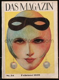 5z1265 DAS MAGAZIN German magazine February 1929 cool cover art of woman wearing mask off her eyes!