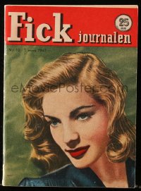 5z1272 FICK JOURNALEN Swedish digest magazine March 7, 1947 cover portrait of sexy Lauren Bacall!