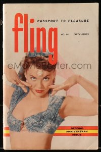 5z1336 FLING digest magazine 1959 sexy nude photos + color centerfold, second anniversary issue!