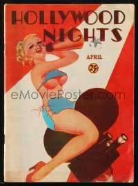5z1360 HOLLYWOOD NIGHTS magazine April 1936 sexy cover art of scantily clad woman on movie camera!