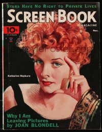 5z1434 SCREEN BOOK magazine November 1934 cover art of pretty Katharine Hepburn by Tempest Inman!