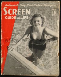 5z1441 SCREEN GUIDE magazine July 1937 great cover portrait of Jean Harlow in swimming pool!