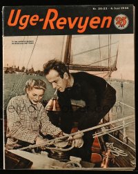 5z1258 UGE-REVYEN Danish magazine June 4, 1946 Humphrey Bogart & Lauren Bacall on sailboat!