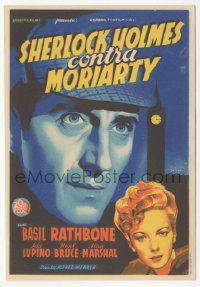 5z0879 ADVENTURES OF SHERLOCK HOLMES Spanish herald 1940 Soligo art of Basil Rathbone & Ida Lupino!