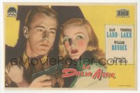 5z0910 BLUE DAHLIA Spanish herald 1949 close up art of Alan Ladd with gun & sexy Veronica Lake!