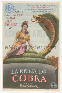 5z0940 COBRA WOMAN Spanish herald 1947 cool image of sexy Maria Montez on giant snake statue!