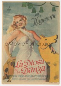 5z0962 DOWN TO EARTH Spanish herald 1949 different image of beautiful Rita Hayworth on toy horse!