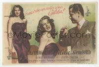 5z0996 GILDA black title Spanish herald 1947 sexy Rita Hayworth in sheath dress & slapped by Ford!