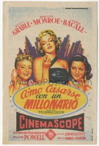5z1027 HOW TO MARRY A MILLIONAIRE Spanish herald 1954 Soligo art of Marilyn Monroe, Grable & Bacall!
