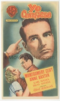5z1029 I CONFESS Spanish herald 1954 Alfred Hitchcock, Montgomery Clift c/u & grabbing Anne Baxter!