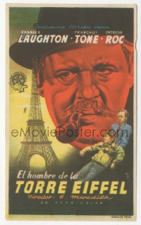 5z1072 MAN ON THE EIFFEL TOWER Spanish herald 1949 different MCP art of Charles Laughton in Paris!