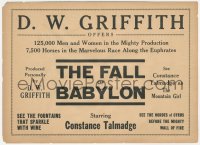 5z0542 FALL OF BABYLON herald 1919 D.W. Griffith re-edited & expanded from his classic Intolerance!