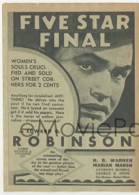 5z0553 FIVE STAR FINAL herald 1931 Edward G. Robinson, cool newspaper design, very rare!