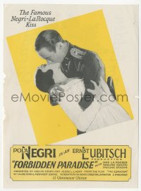 5z0560 FORBIDDEN PARADISE herald 1924 Ernst Lubitsch, famous Pola Negri & Rod La Rocque kiss, rare!