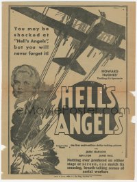 5z0597 HELL'S ANGELS herald 1930 Jean Harlow, Ben Lyon, Howard Hughes WWI classic, very rare!