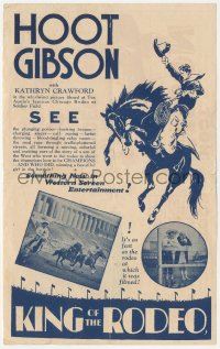 5z0638 KING OF THE RODEO herald 1929 Hoot Gibson at Tex Austin's famous Chicago Rodeo, rare!
