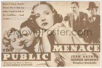 5z0721 PUBLIC MENACE herald 1935 Public Enemy No. 1 is scared of smoking Jean Arthur, very rare!