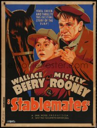 6a0003 STABLEMATES 30x40 1938 great artwork of Wallace Beery, Mickey Rooney and horse, ultra rare!