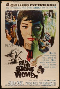 6a0327 MILL OF THE STONE WOMEN 40x60 1963 why do passionate young women suddenly turn to stone?