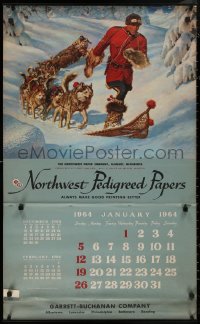 6a0285 ARNOLD FRIBERG calendar 1964 Northwest Pedigreed Papers, art of sled dogs and more!