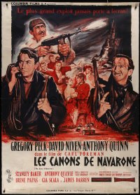 6a0514 GUNS OF NAVARONE linen style C French 1p R1960s artwork of Peck, Niven & Quinn by Howard Terpning!