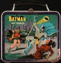 6a0144 BATMAN & ROBIN metal lunchbox with thermos 1966 DC Comics, Aladdin, great images!