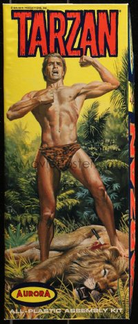 6a0180 TARZAN Aurora all plastic assembly kit 1967 great model of him standing over dead lion!
