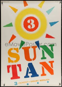 6a0435 3 SUN TAN 36x51 Swiss advertising poster 1958 different colorful artwork of the sun!