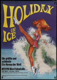 6a0387 HOLIDAY ON ICE 33x47 German special poster 1970s artwork of sexy figure skater w/yellow title!