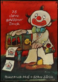6a0431 HUG & SOHNE 35x50 Swiss special poster 1975 clown printing images of himself by Fredy Sigg!