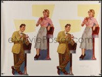 6a0294 ICE CREAM DATE 41x54 special poster 1950 man enjoying sundae, woman chocolate malt!