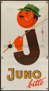 6a0418 JUNO fishing style 33x63 German advertising poster 1950s Walter Muller smoking art!