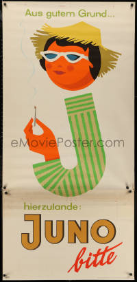 6a0421 JUNO straw hat style 33x69 German advertising poster 1950s Walter Muller smoking art!