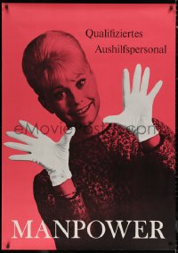 6a0454 MANPOWER 36x50 Swiss advertising poster 1966 image of sexy smiling woman wearing gloves!