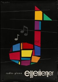 6a0462 RADIO-PIANO EGGENBERGER 36x50 Swiss advertising poster 1949 art of music note by Brun!