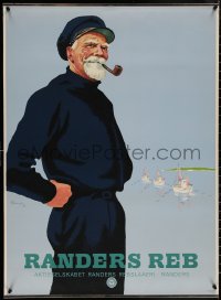6a0112 RANDERS REB 24x33 Danish advertising poster 1949 great art of sailor smoking pipe!