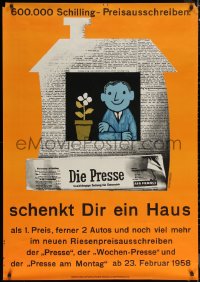 6a0301 SCHENKT DIR EIN HAUS 33x47 Austrian advertising poster 1940 man in house by Schaumberger!