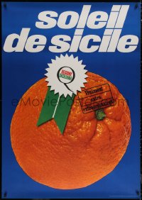 6a0303 SOLEIL DE SICILE 36x50 Italian advertising poster 1960s close-up image of orange w/ribbon!