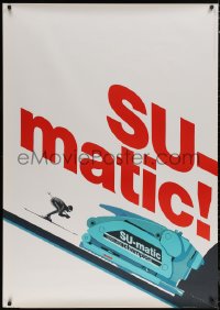 6a0469 SU-MATIC 36x50 Swiss advertising poster 1970 close-up art of ski binding and downhill racer!