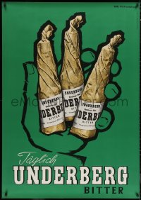 6a0471 UNDERBERG 36x50 Swiss advertising poster 1957 Feierabend art of three bottles of digestif!