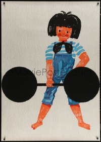 6a0433 BANAGO 36x50 Swiss advertising poster 1958 Fritz Kaltenbach art of child lifting huge barbell