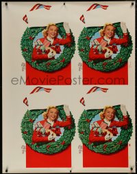 6a0308 WOMAN IN WREATH printer's test 35x45 special poster 1950s smiling woman, Christmas presents!